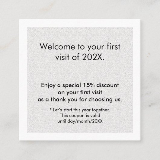 Minimalist Texture White Grey Bold First Visit 割引カード (正面)