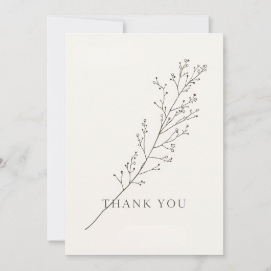 Minimalist Thank-You Card with Line Art Floral  招待状 (正面)