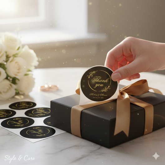 Minimalist Thank You Round Sticker with Refined De ラウンドシール