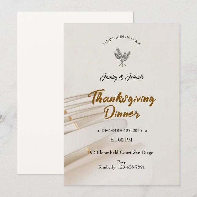 Minimalist Thanksgiving Invitation (正面/裏面)