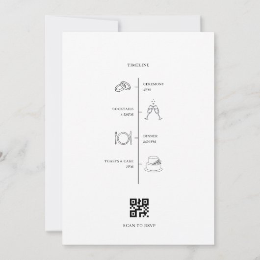 Minimalist Timeline QR code RSVP Micro Wedding 招待状 (裏面)