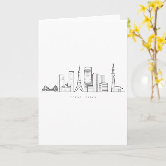 Minimalist Tokyo Skyline Illustration カード (黄色い花)