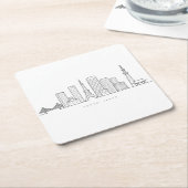 Minimalist Tokyo Skyline Illustration スクエアペーパーコースター (アングル)