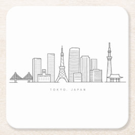 Minimalist Tokyo Skyline Illustration スクエアペーパーコースター