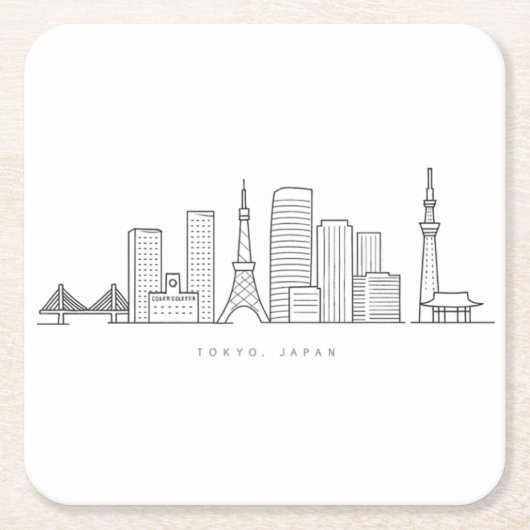 Minimalist Tokyo Skyline Illustration スクエアペーパーコースター (正面)