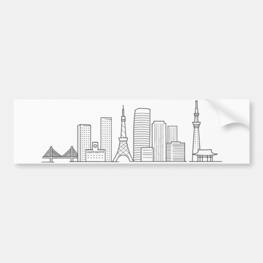 Minimalist Tokyo Skyline Illustration バンパーステッカー (正面)