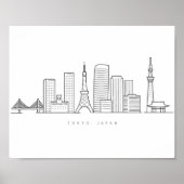 Minimalist Tokyo Skyline Illustration ポスター (正面)