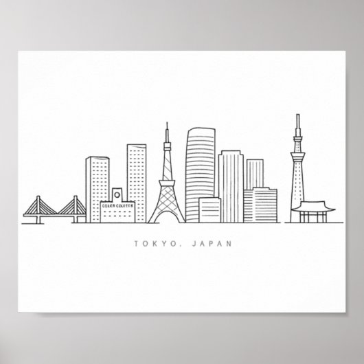 Minimalist Tokyo Skyline Illustration ポスター (正面)