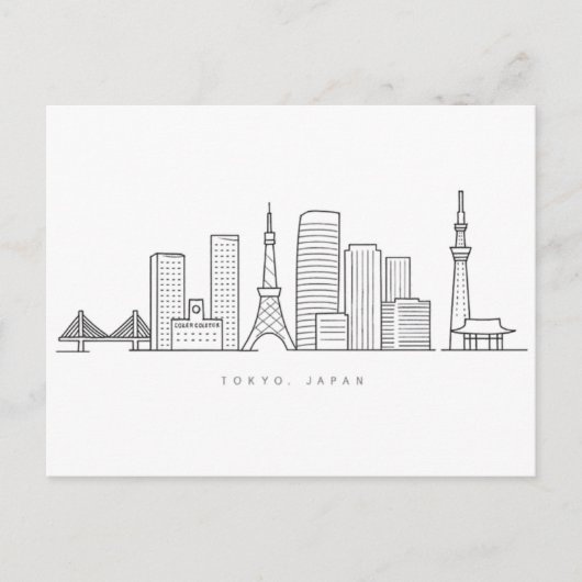 Minimalist Tokyo Skyline Illustration ポストカード (正面)