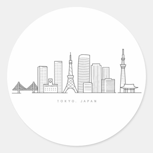Minimalist Tokyo Skyline Illustration ラウンドシール (正面)