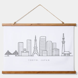 Minimalist Tokyo Skyline Illustration 吊り下げ型タペストリー