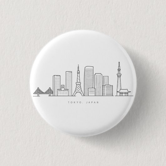 Minimalist Tokyo Skyline Illustration 缶バッジ (正面)