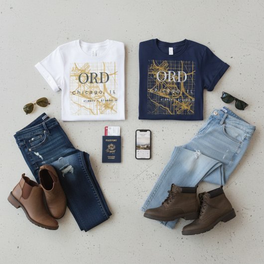 Minimalist Travel City | ORD Chicago Airport Code Tシャツ