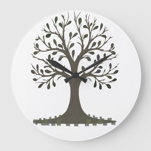 🌳 Minimalist Tree of Life Wall Clock - Modern Nat ラージ壁時計 (正面)