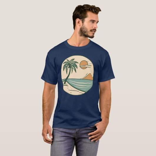 Minimalist Tropical Beach Scene Graphic T-Shirt Tシャツ (正面フル)