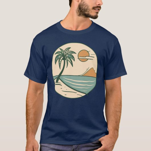 Minimalist Tropical Beach Scene Graphic T-Shirt Tシャツ (正面)