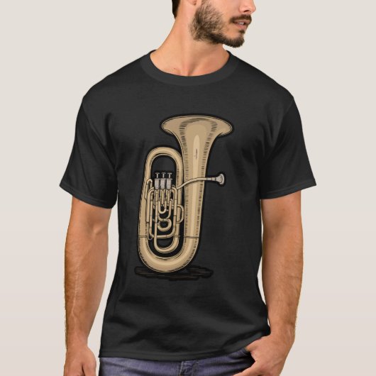 Minimalist Tuba Brass Instrument Art Tシャツ (正面)