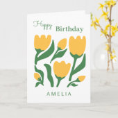 Minimalist Tulip Flower Birthday, Custom Text カード (黄色い花)