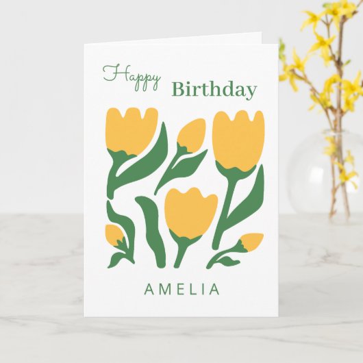 Minimalist Tulip Flower Birthday, Custom Text カード (黄色い花)