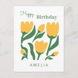 Minimalist Tulip Flower Birthday, Custom Text ポストカード