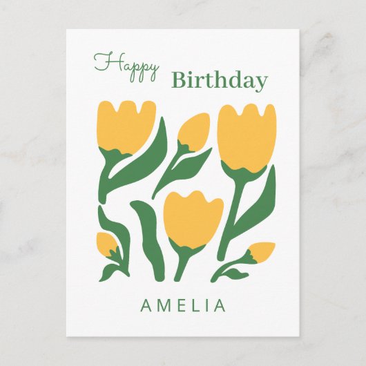 Minimalist Tulip Flower Birthday, Custom Text ポストカード (正面)