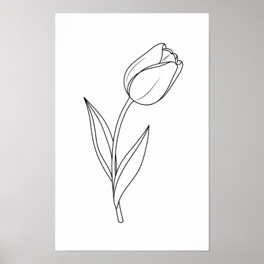 Minimalist Tulip Line Drawing ポスター (正面)