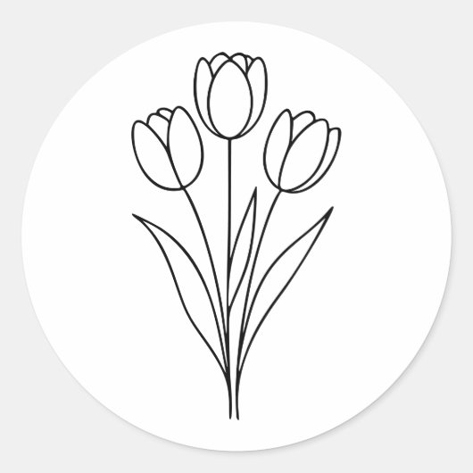 Minimalist Tulip Spring Flower Line Art ラウンドシール (正面)