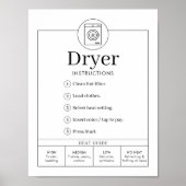 Minimalist Tumble Dryer Instructions Sign Poster ポスター (正面)