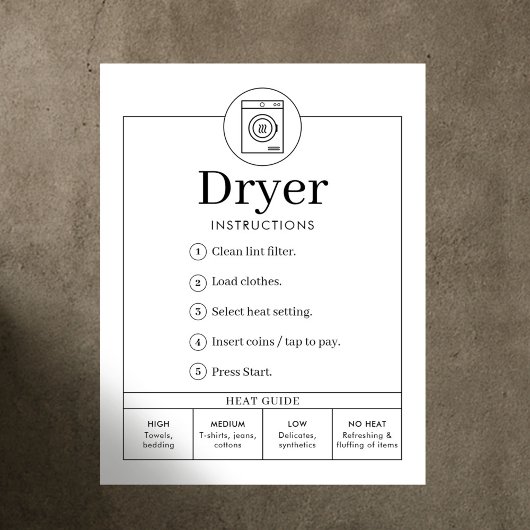 Minimalist Tumble Dryer Instructions Sign Poster ポスター