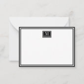 Minimalist Two Boarder Monogram Name Black ノートカード (正面)
