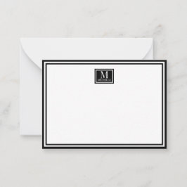 Minimalist Two Boarder Monogram Name Black ノートカード