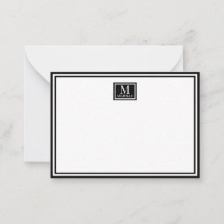 Minimalist Two Boarder Monogram Name Black ノートカード