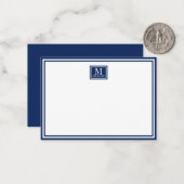 Minimalist Two Boarder Monogram Name Navy Blue ノートカード (正面/裏面インサイチュ)