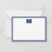Minimalist Two Boarder Monogram Name Navy Blue ノートカード (正面)