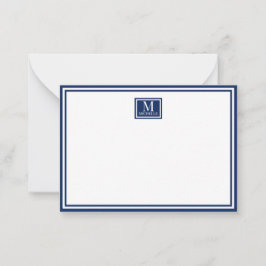 Minimalist Two Boarder Monogram Name Navy Blue ノートカード