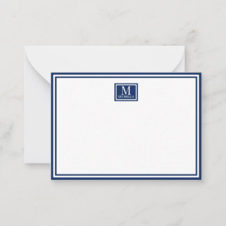 Minimalist Two Boarder Monogram Name Navy Blue ノートカード