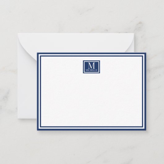 Minimalist Two Boarder Monogram Name Navy Blue ノートカード (正面)