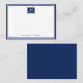 Minimalist Two Boarder Monogram Name Navy Blue ノートカード (正面/裏面)