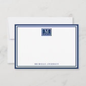 Minimalist Two Boarder Monogram Name Navy Blue ノートカード (正面)