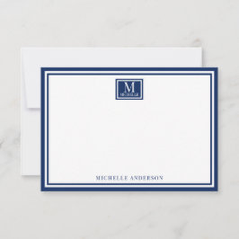 Minimalist Two Boarder Monogram Name Navy Blue ノートカード