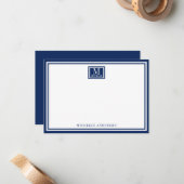 Minimalist Two Boarder Monogram Name Navy Blue ノートカード (正面/裏面インサイチュ)