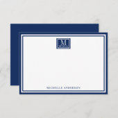 Minimalist Two Boarder Monogram Name Navy Blue ノートカード (正面/裏面)