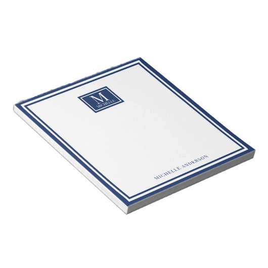 Minimalist Two Boarder Monogram Name Navy Blue ノートパッド (アングル)