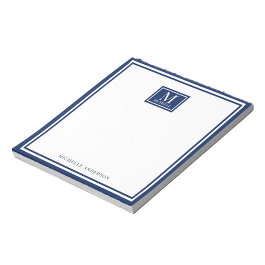 Minimalist Two Boarder Monogram Name Navy Blue ノートパッド (回転)
