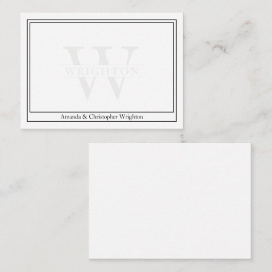 Minimalist Two Border Monogram Couple Note Card ノートカード (正面/裏面)