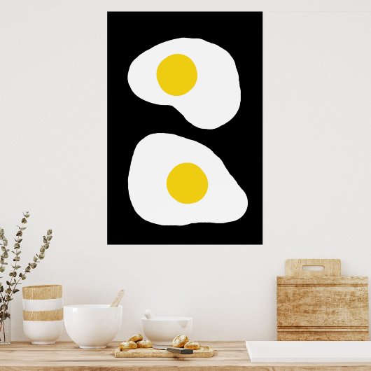 Minimalist Two Fried Eggs Kitchen Art ポスター (キッチン)
