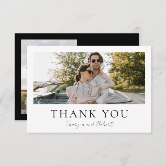Minimalist Two Photo Wedding Flat Thank You Card サンキューカード (正面/裏面)
