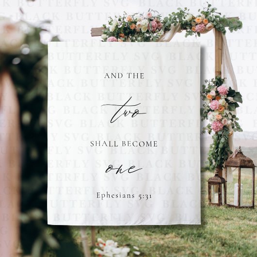 Minimalist “Two Shall Become One” Wedding Backdrop タペストリー