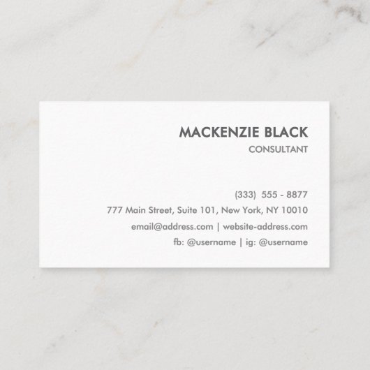 Minimalist Two-Tone Black & White Business Card 名刺 (裏面)