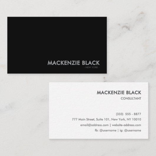 Minimalist Two-Tone Black & White Business Card 名刺 (正面/裏面)